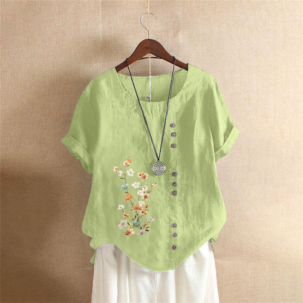 T-shirt Estiva Oversize in Cotone e Lino a Maniche Corte, Abbigliamento Donna Oversize Stampato in Cotone e Lino