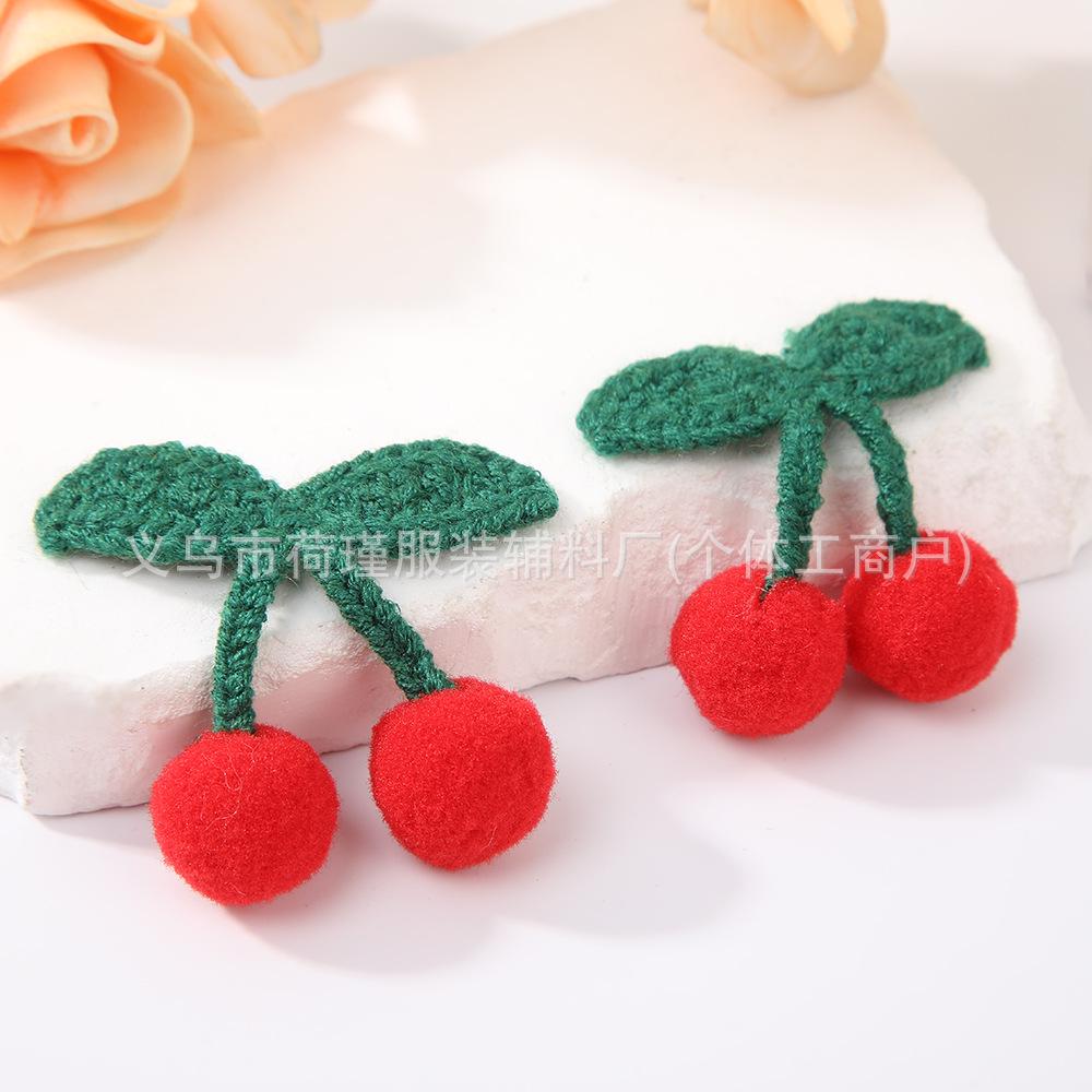 Handmade Red Cherry Knitted Pom-Pom Accessories Length: 5.1, Width: 4.7