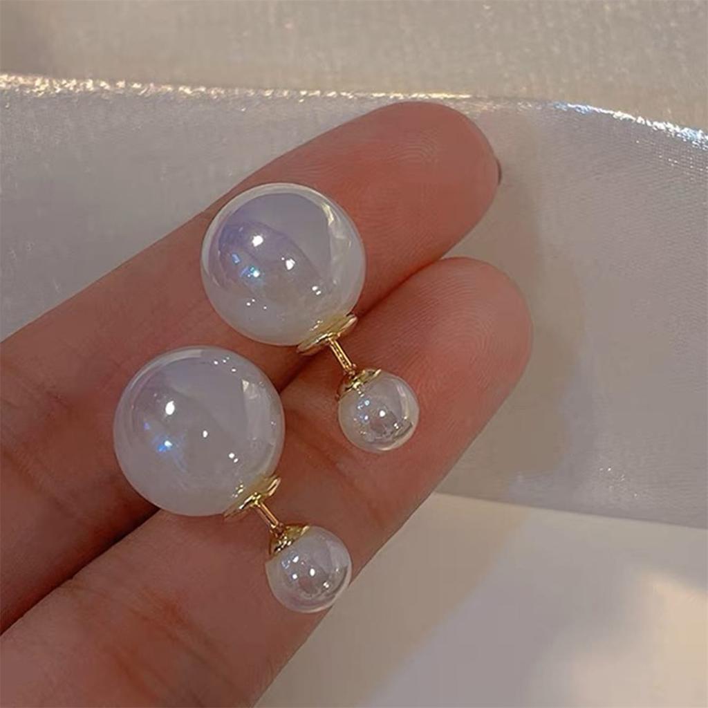 Mote Dame Ball Doble Øredobber Delikate Tosidige Kunstige Perle Ørestikker for Kvinner Boucle Jentegaver Smykker