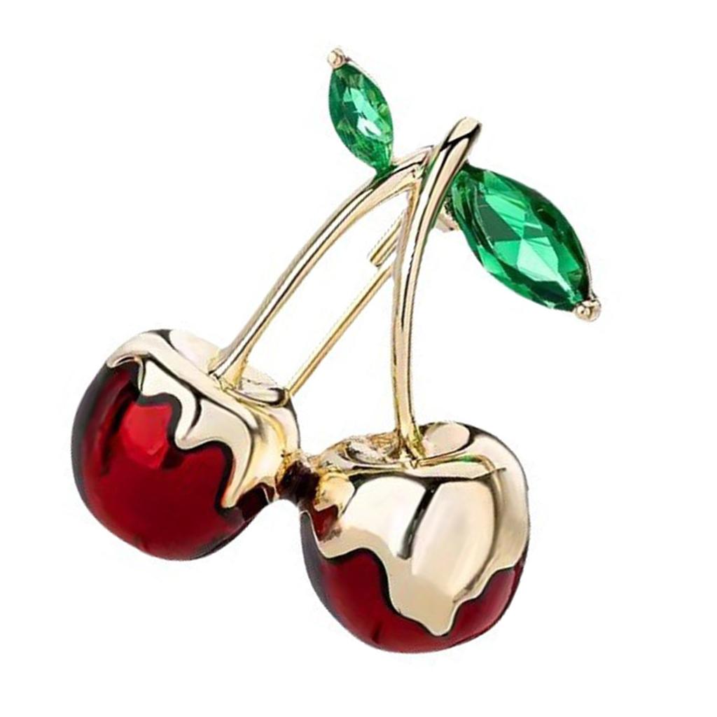 Fashion Cherry Fruit Brooch Pin Jewelry Statement Green Cubic Zircon Cherry Brooch Pin for Collectors and Style Lovers