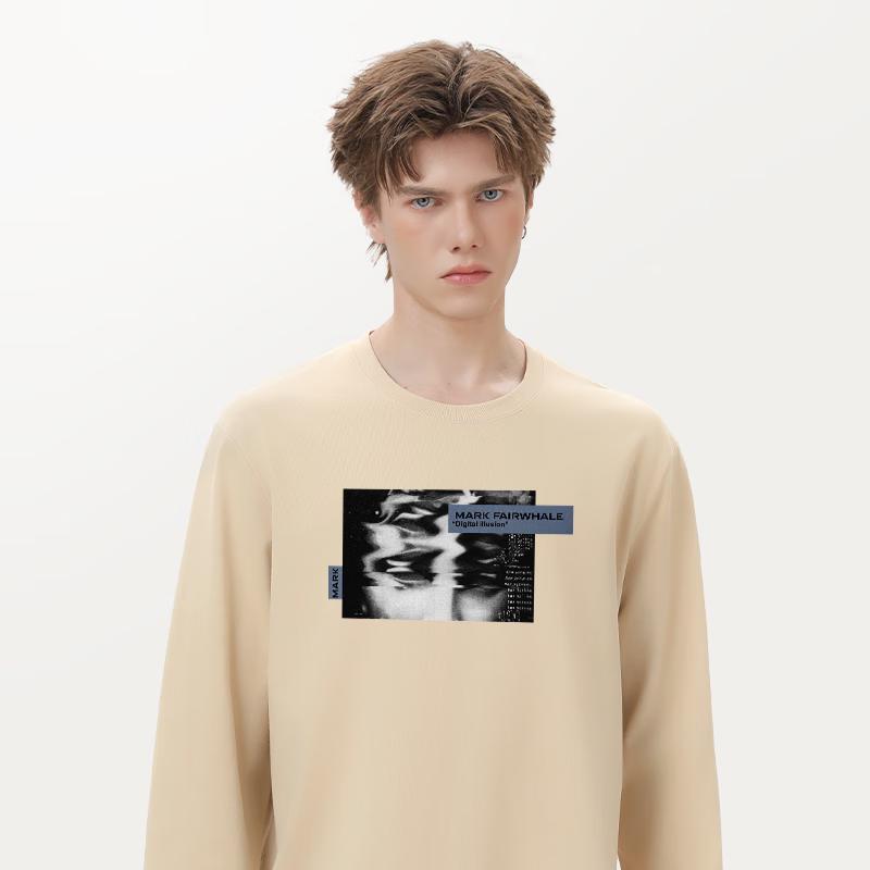Mark Hua Fei Men's Trendy Heavyweight Loose Fit Pure Cotton Long Sleeve Crew Neck T-Shirt