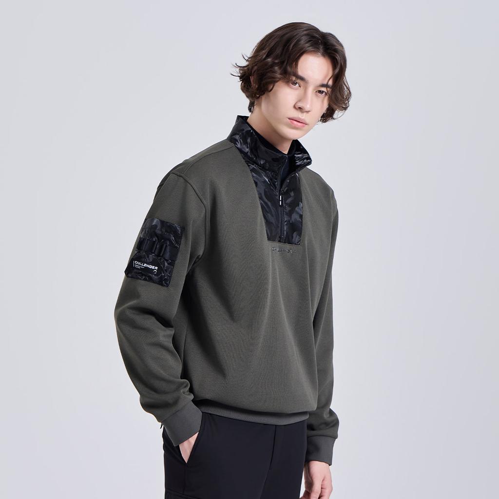 CHALLENGER Men'S Camo-Point Fleece-Lined High-Neck Half-Zip Long-Sleeve T-Shirt Khaki