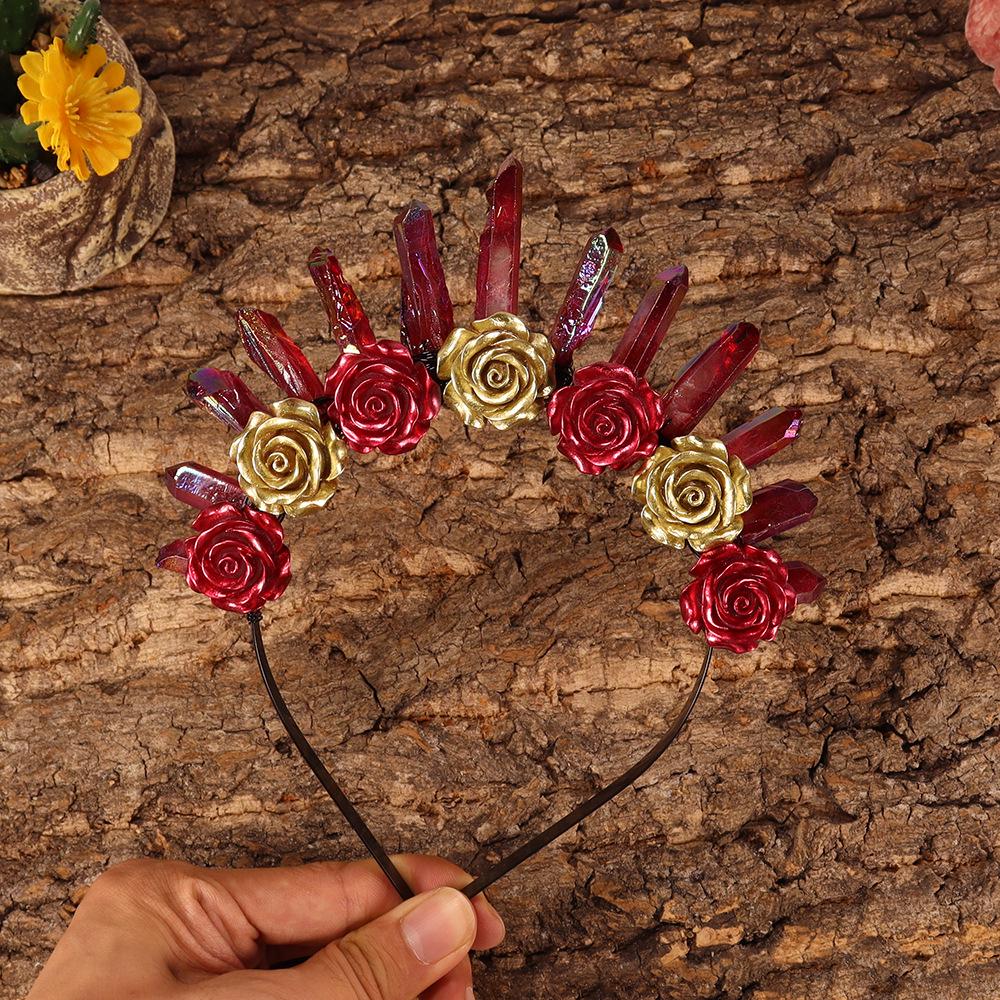 Natural Crystal Flower Headband Sun Goddess Crown Hair Accessory