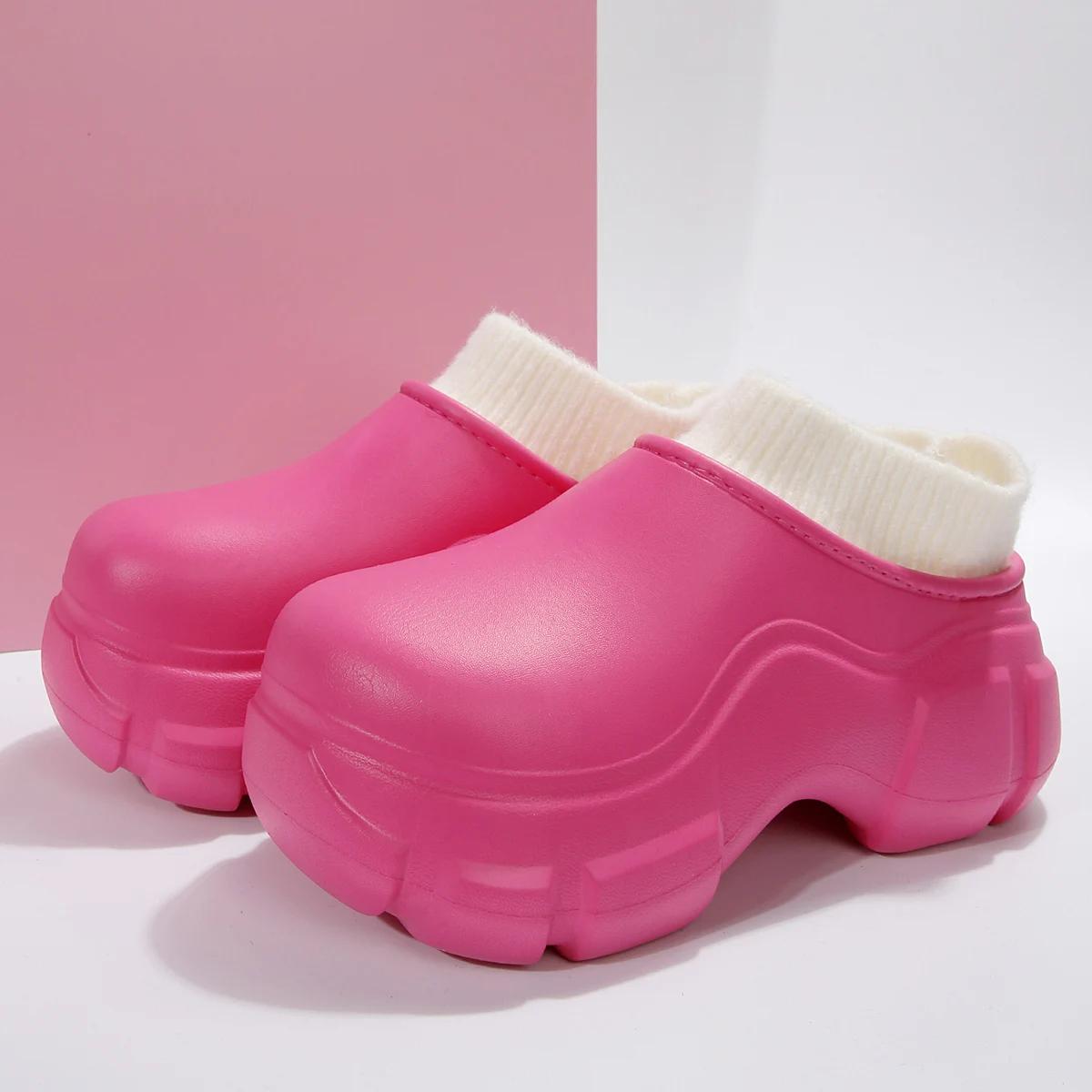 

Мода 2024 Зимние женские тапочки на платформе Теплые мягкие тапочки Женские плюшевые однотонные повседневные туфли для отдыха на открытом воздухе 38-39