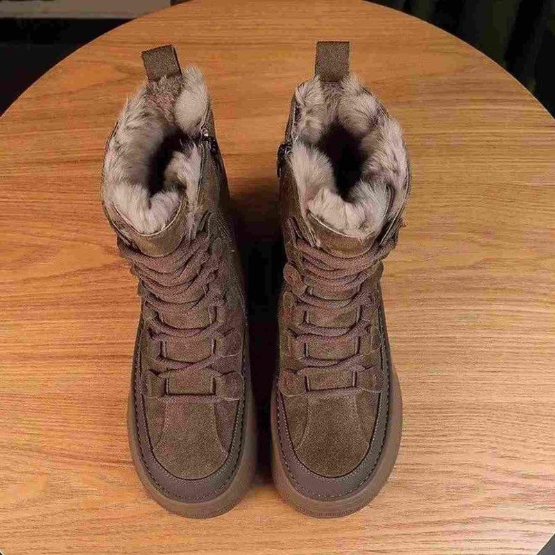 Thick-soled Snow Boots Women's New Winter Fur Integrated Medium Tube Short Boots Piled and Thickened Warm Cotton Shoes