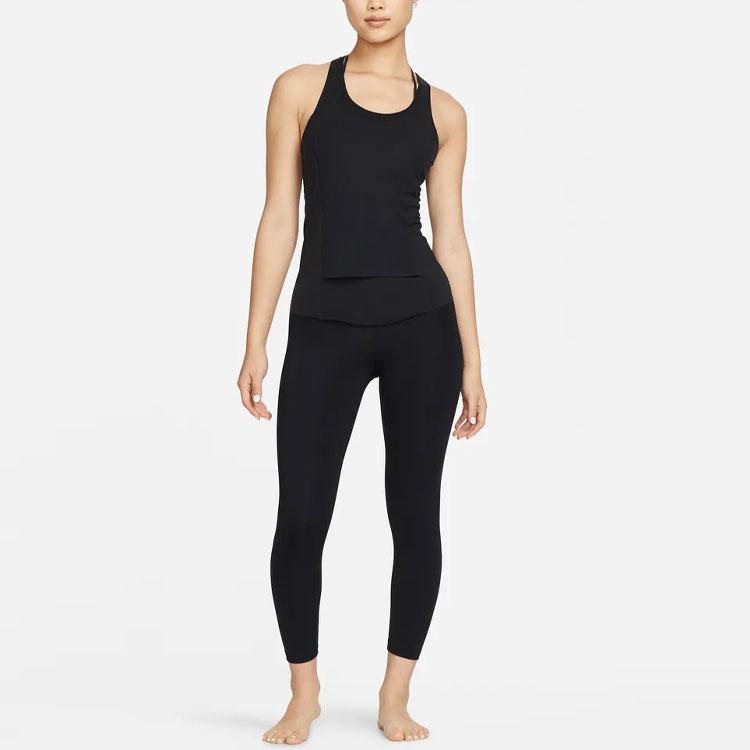 Nike Yoga Dri-FIT Luxe Ribbed Breathable Solid Color Wide Strap Tank Top Women tops Black DM7005-010