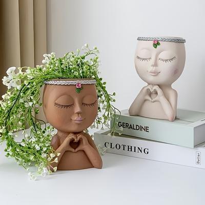 1pc Figur Blumentopf Frauen Gesicht Statue Vase Pflanzer Ornamente Für Indoor Outdoor Home Decor Garten Terrasse (4,7 * 7,3 * 3,4 Zoll)