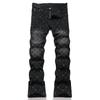 ROADVIBE Blugi evazați pentru bărbați cu cristale Pantaloni Punk Negri din Denim Elastic cu Nituri Pantaloni evazați Slim Pantaloni evazați la modă