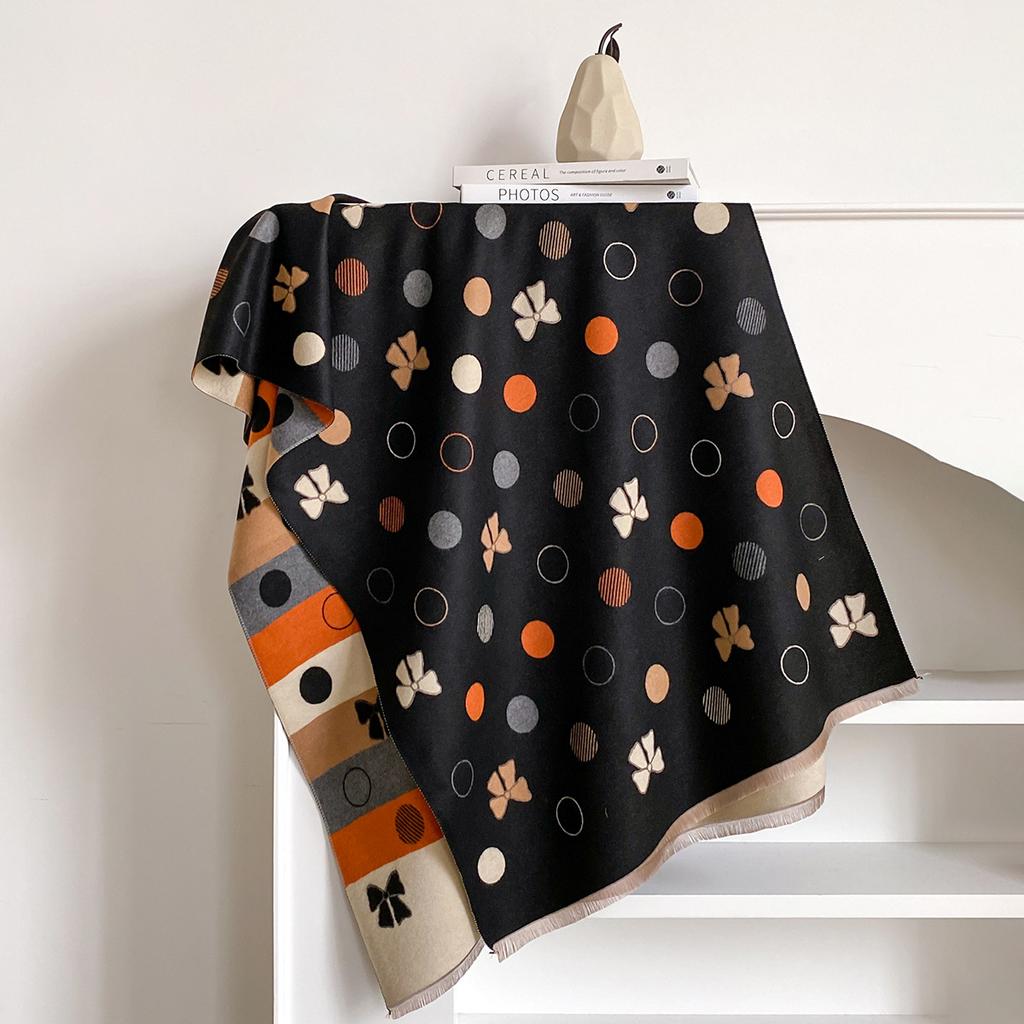 Korean Version Scarf Imitation Cashmere Double-sided Bow Shawl Dual-purpose Thickened Warm Versatile Cape Female Polka Dot