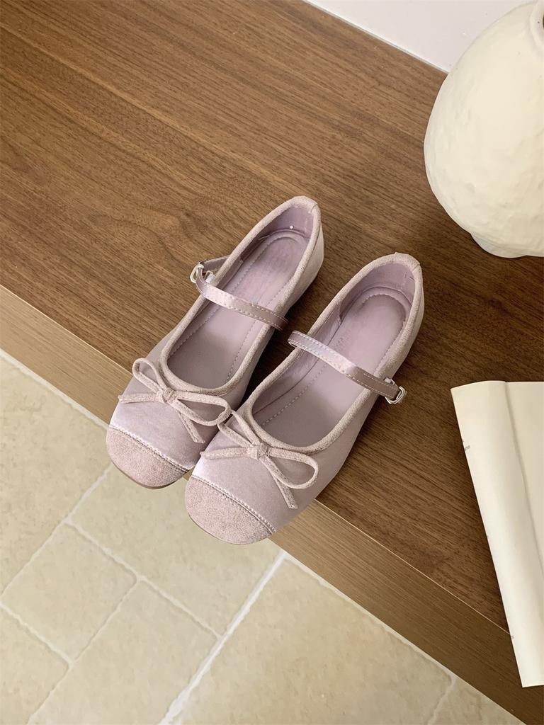 Soft Cute Candy Color Inner Height Increase Round Head Splicing Bow Mary Jane Single Shoes Women's Shallow Mouth Grandma Shoes