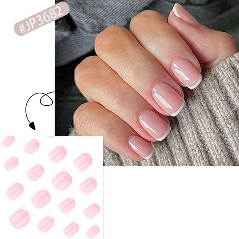 24 pezzi Unghie Finte Acriliche Lucide Corte Quadrate da Premere con Punte Francesi Adesive Manicure per Donne e Ragazze
