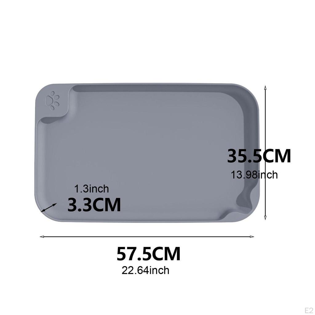 Dog Food Mat Pet Cat Feeding with Raised Edges Water Tray Placemat for