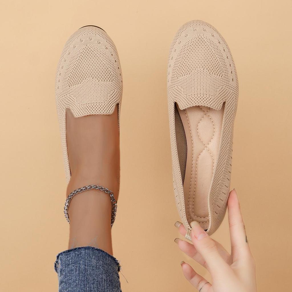 European and American Flat Knit Low-Top Slip-On Shoes - Women's Plus Size Lazy Work Style