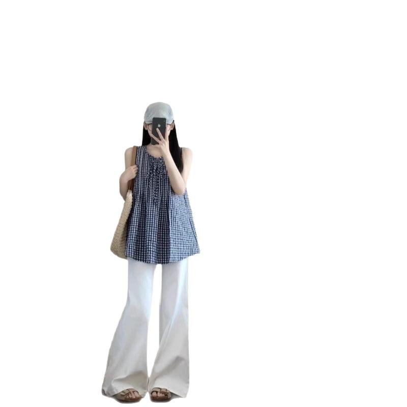 Chal de Mujer sin Mangas a Cuadros Bloque de Color con Cordones Verano 2026 - Diseño Versátil Reductor de Edad