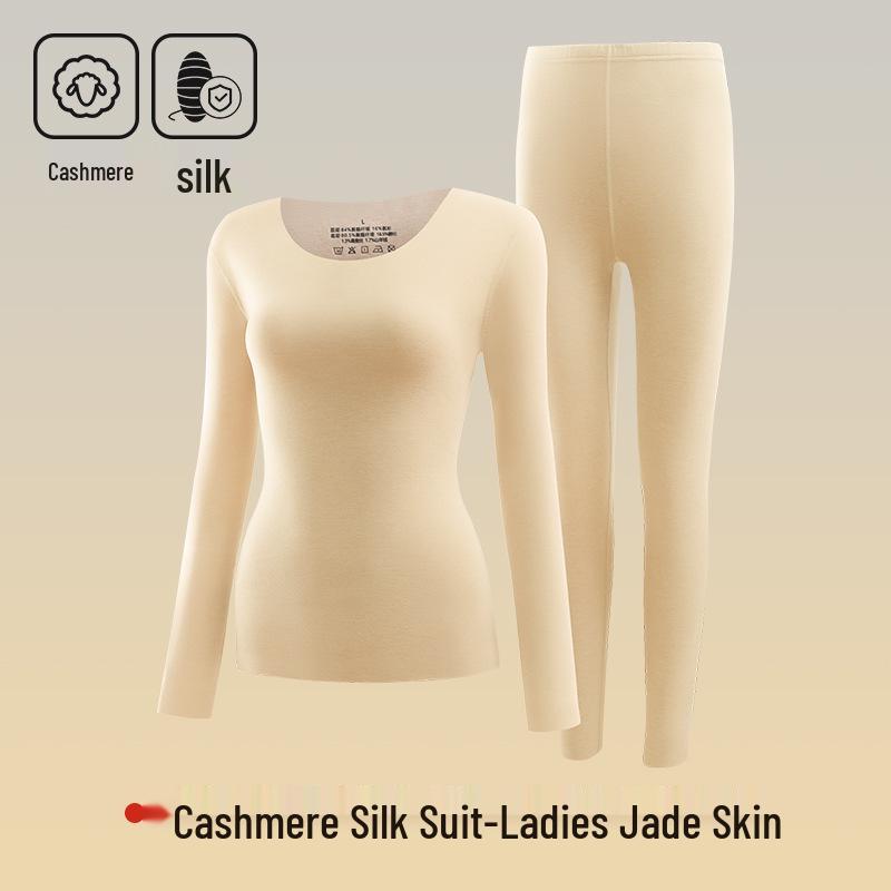 Conjunto de Ropa Interior Térmica de Cachemira y Seda para Mujer y Hombre - Cuello Redondo, Sin Costuras, Calidez Otoño/Invierno