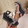 Summer Women'S Wide Width Slip-On Wedge Sandals with Rhinestone Bow Detail