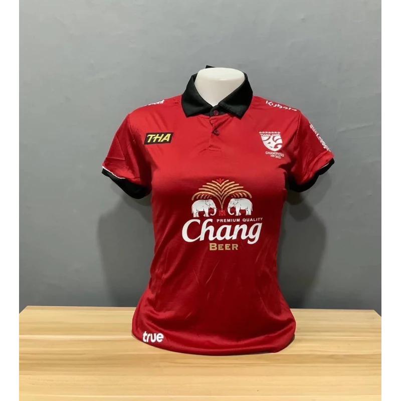 Thailand National Women Football Soccer Training JERSEY CHEER Fan Print Vintage Retro Elephant Quick Dry Polo Shirt Short Sleeve Uniform Sport Outdoor