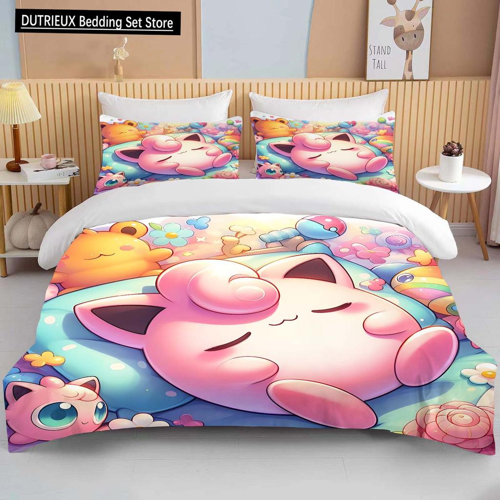 10 Sizes Pokemon Jigglypuff Print Pink Bedding Set Duvet Cover 1 Duvet Cover 2 Pillowcases Adult and Children Bedding Set Luxury