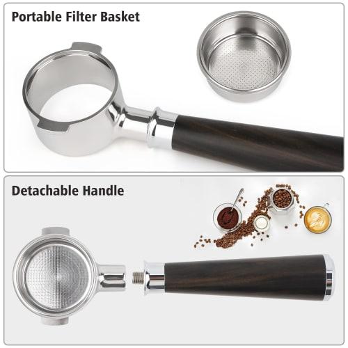 51mm Bottomless Portafilter with Two Ears for De-longhi EC260/EC3420/EC155/ECP3120, 51mm Portafilter with Black Wood Handle, 304 Stainless Steel Repla