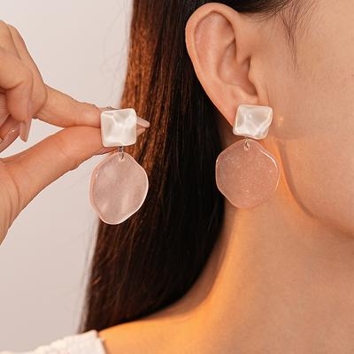 Sparkling Resin Irregular Geometric Silver Needle Earrings Sweet Minimalist Commuter Earrings