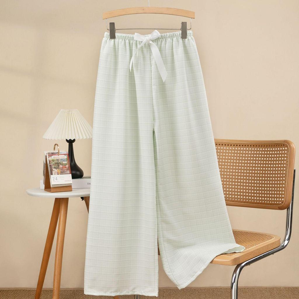 Women's Cloud Cotton Plaid Pajama Pants - Summer Casual Wide-Leg, Lightweight, Outdoor-Friendly, Yarn-Dyed, Long Style