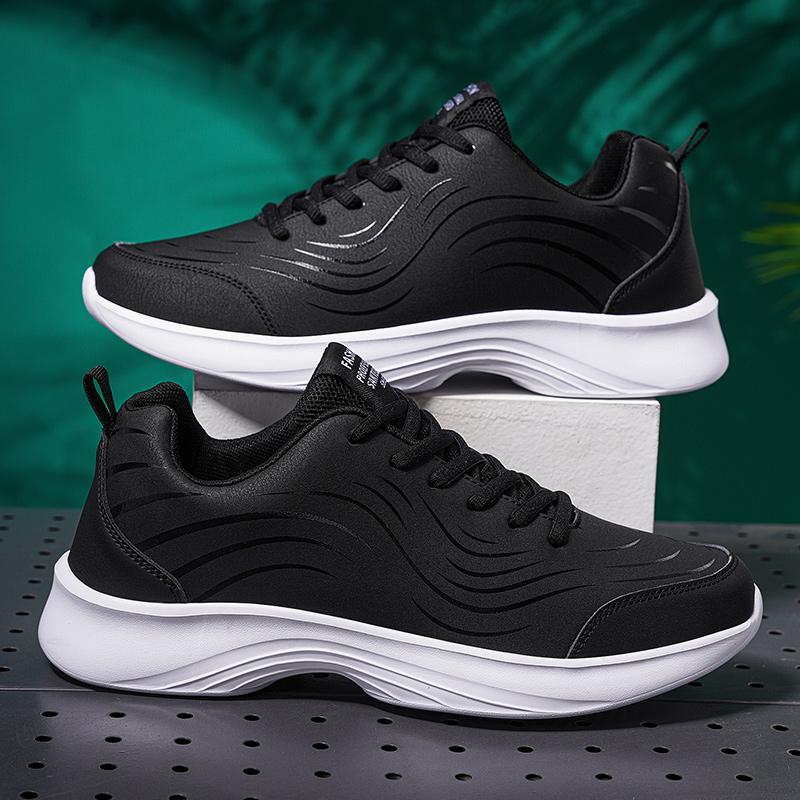 Spring and Autumn Shoes New Leather Surface Waterproof Lightweight Soft Sole Sneakers Black Non-slip Comfortable Casual Shoes