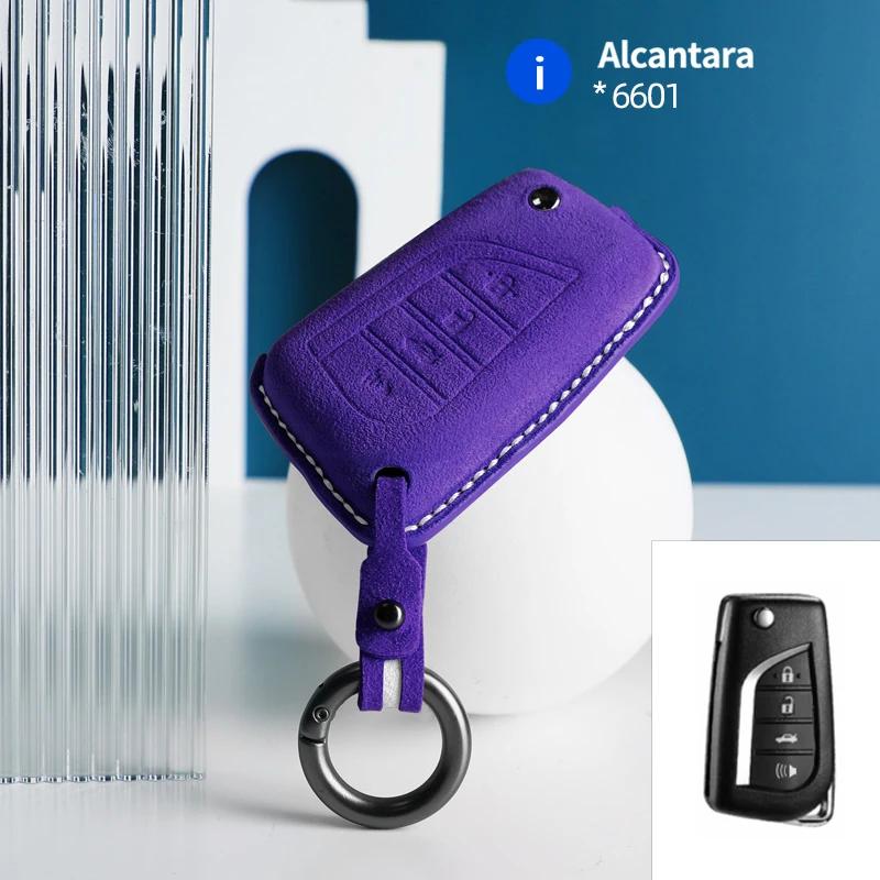 Car Key Case Cover Key Caver For Toyota Corolla Camry 70 Prius C-HR Levin Reiz 4 Buttons Alcantara suede Key bag Keychain