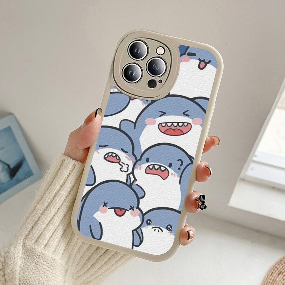 Nové pouzdro na telefon Grinning Shark pro Iphone 14 13 11 12 Pro MAX 13 12 MiNi 7 8 14 plus X XS XR Cartoon Shark Lambskin Covers