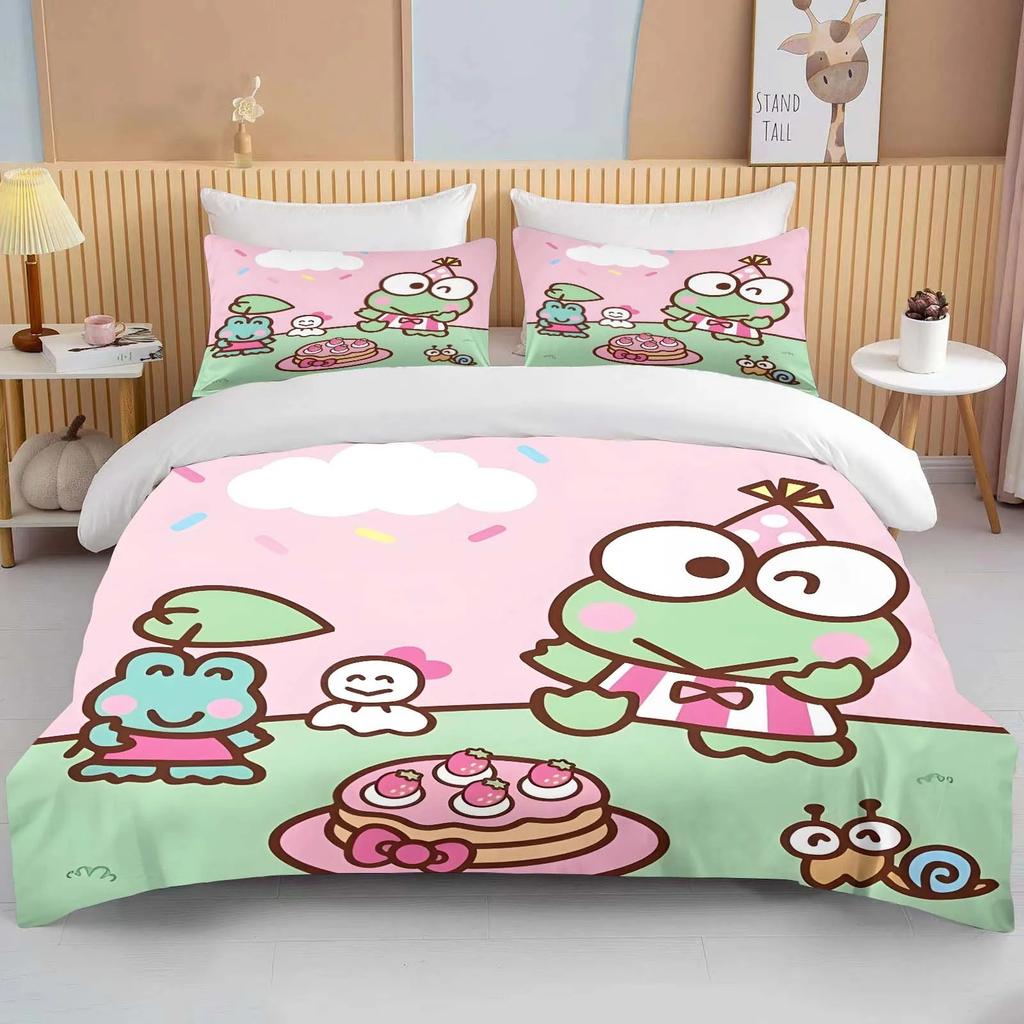 10 Sizes Sanrio Keroppi Printed Bedding Set Cartoon Anime Duvet Cover Comforter Pillowcase Boys Girls Children Adults King Gift