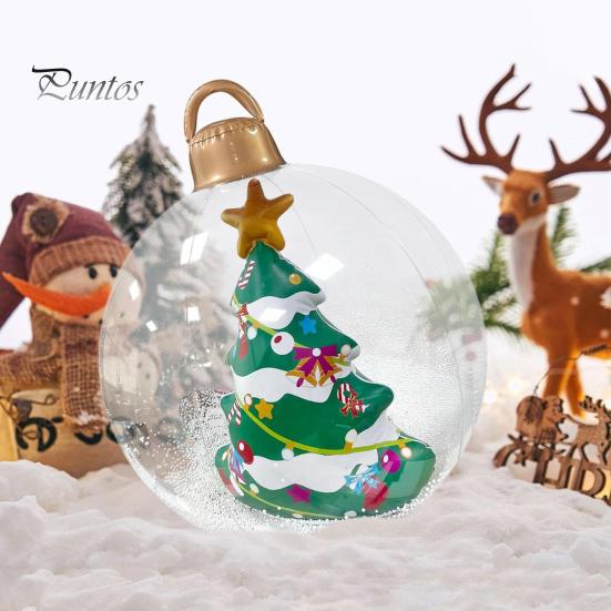 24" Inflatable Christmas Ball with LED Light Outdoor Blow Up PVC Ball Decorations with Santa/Reindeer/Snowman Figurine for Yard Pool Garden Decor