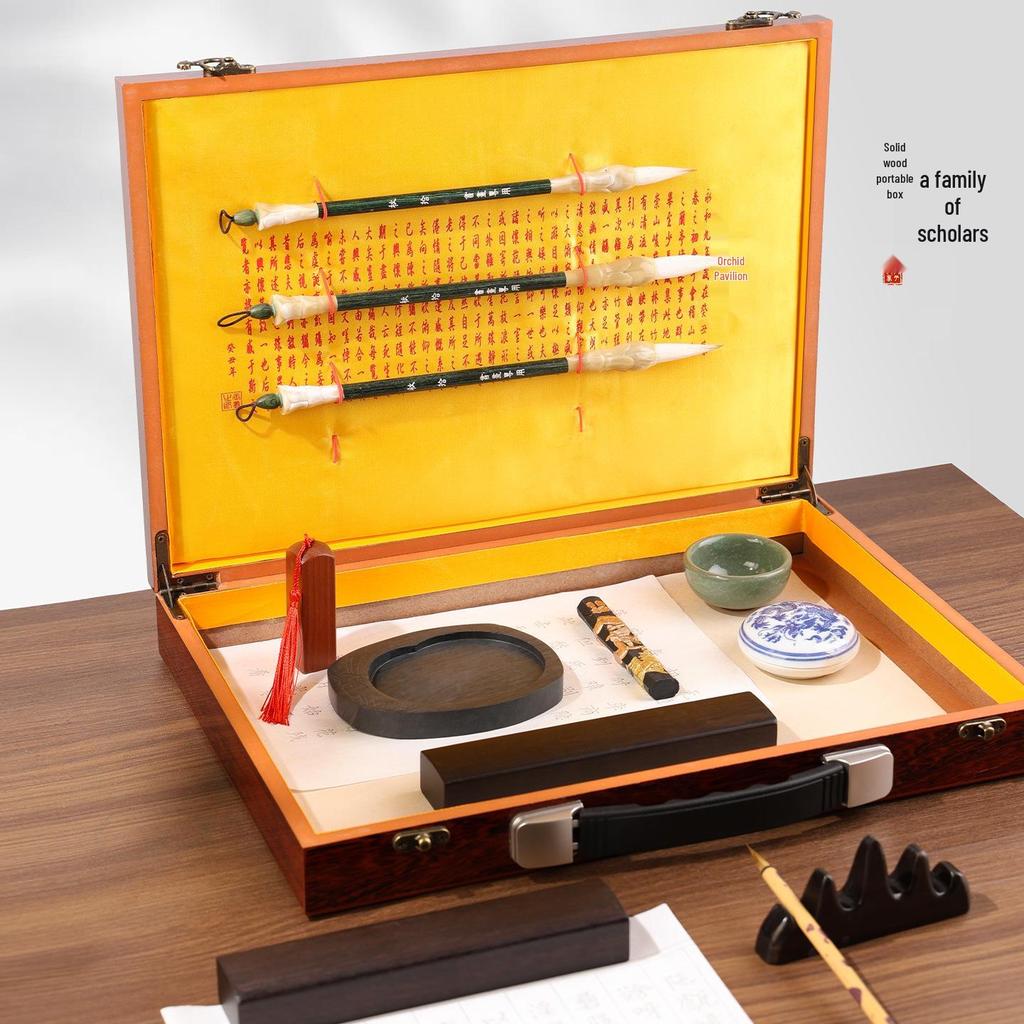 Calligraphy Gift Set: Brush, Ink, Paper, Inkstone - Four Treasures Collection for Adults