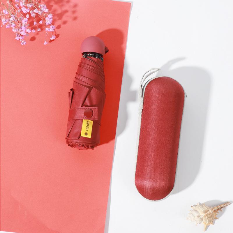 Ultra-Light 6-8 Bone Mini Capsule Umbrella - Compact Sunshade with Glasses Case for Sunny & Rainy Days