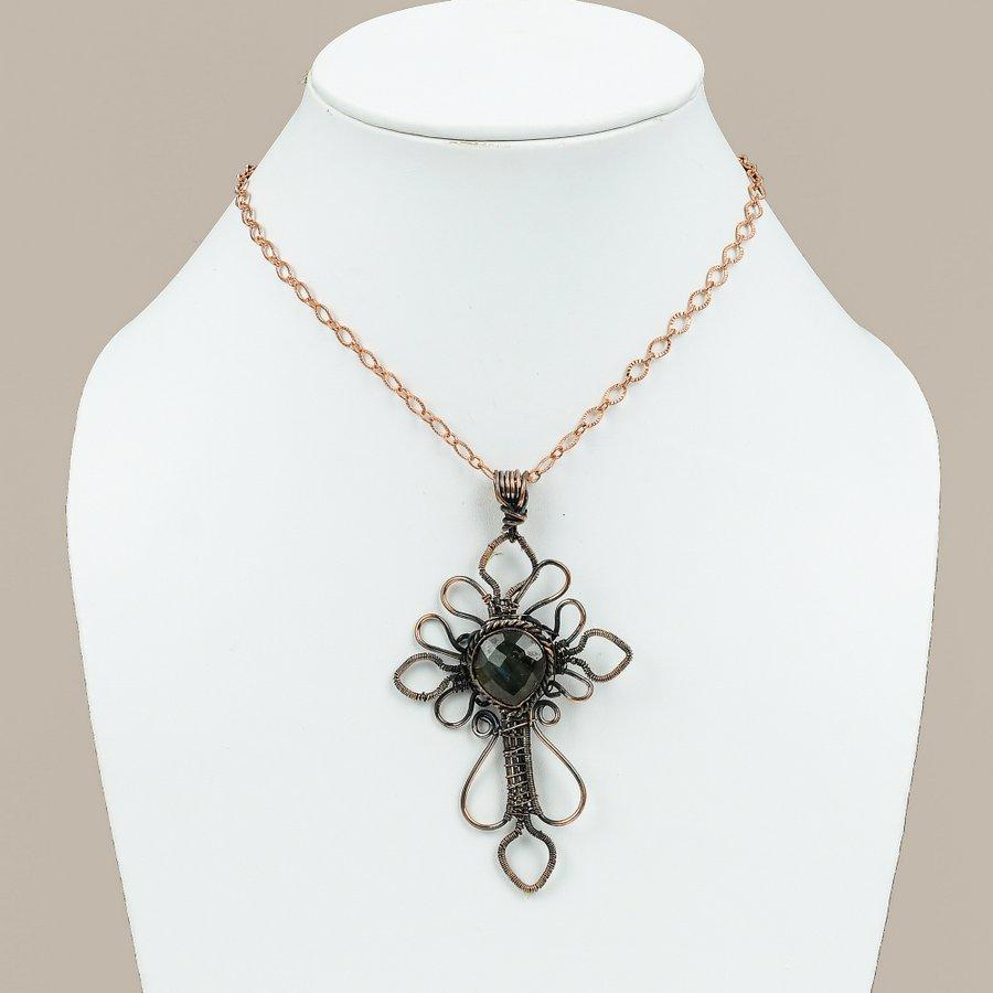 Natural Labradorite Gemstone Handmade Copper Wire Wrap Pendant 3.70" P7P57