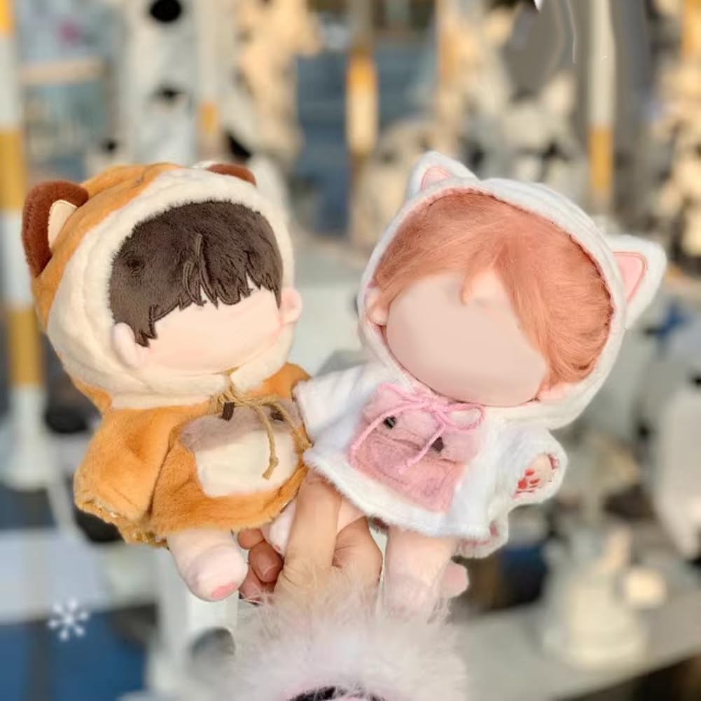 YUYAKESHI Cotton Doll Clothes, Animal Doll Clothes, Jacket, Hat with Ears, Plush Toy Kigurumi, Cute Animal, Fluffy Cloak (Cat, 10cm)