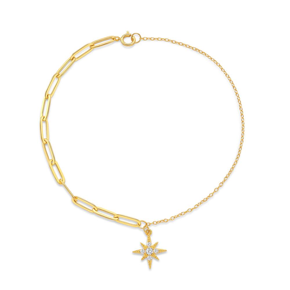 S925 Sterling Silver Paperclip Chain Octagram Diamond Pendant Versatile Fashion Bracelet Splicing Chain Design Bracelet