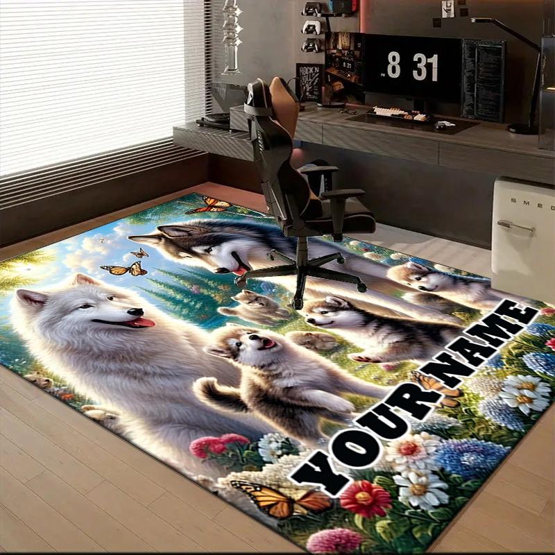 1PC Custom Name Dogs In The Garden Theme Floor Mat Ideal for Living Room, Game Rooms, Office, Bedroom,Floor Mat Playful Design165