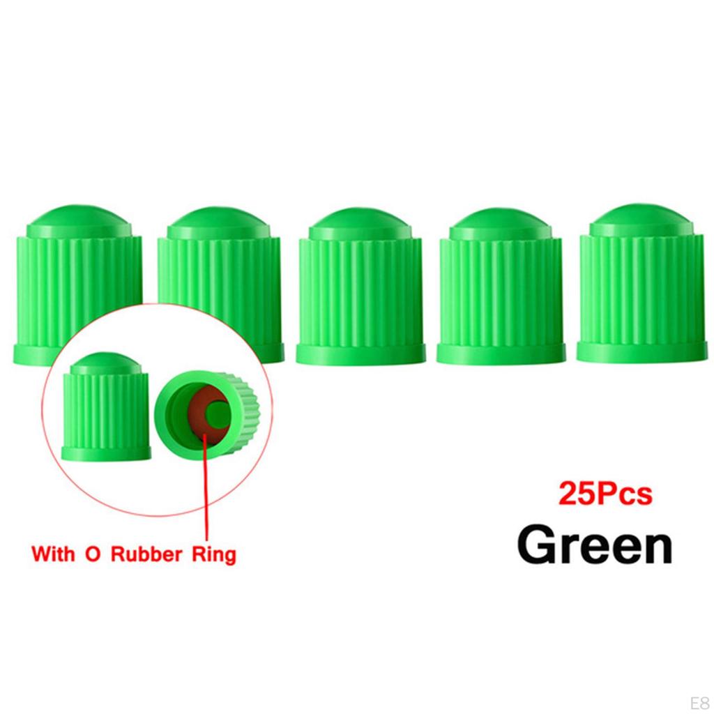 25 Pack Vehicle Tire Valve Stem Caps with Decorative Rubber Rings