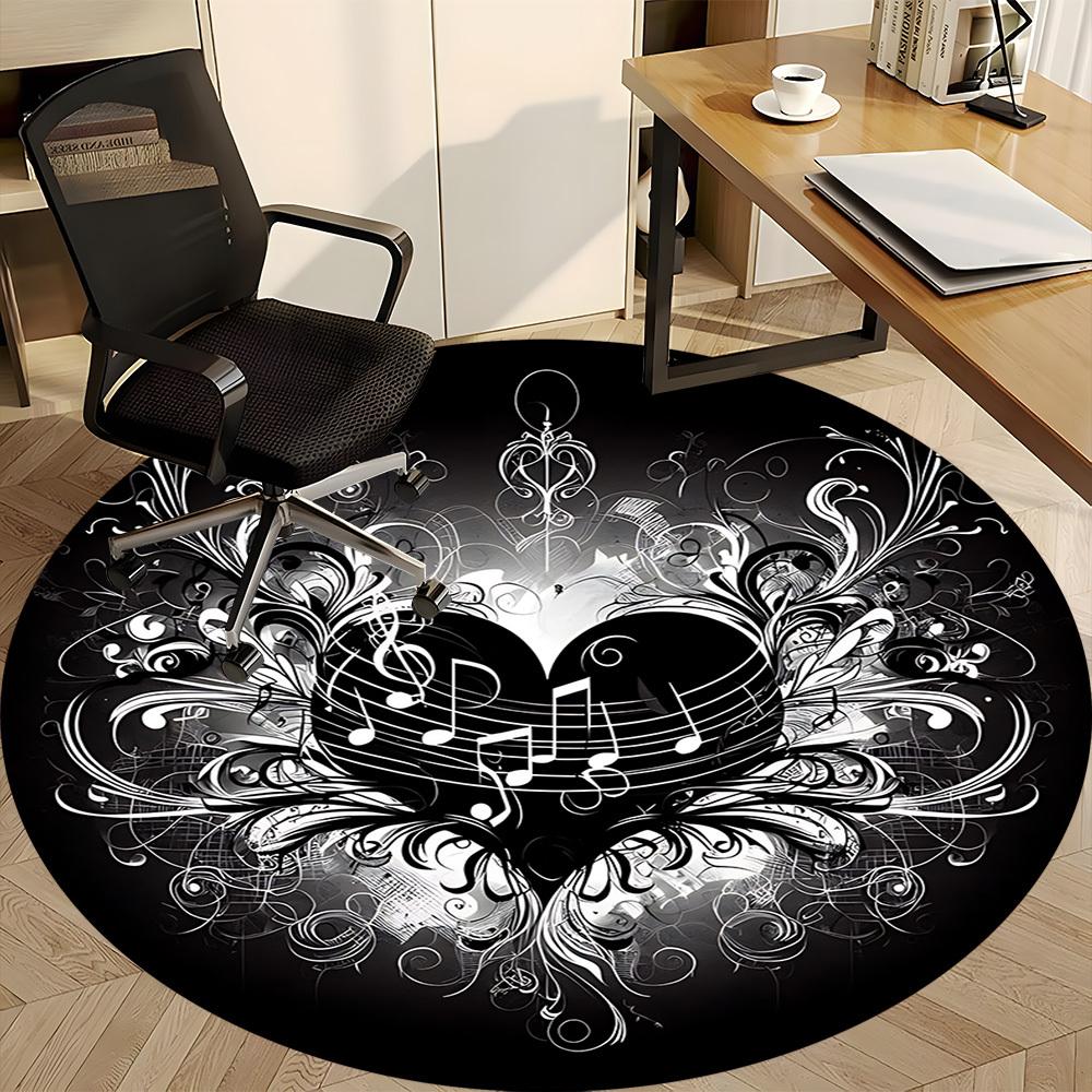 1pc Heart Music Notes Chair Carpet for Office, Round Polyester Mat, Indoor Decor for Office, Easycare Fabric, Washable Non-slip Area Carpet