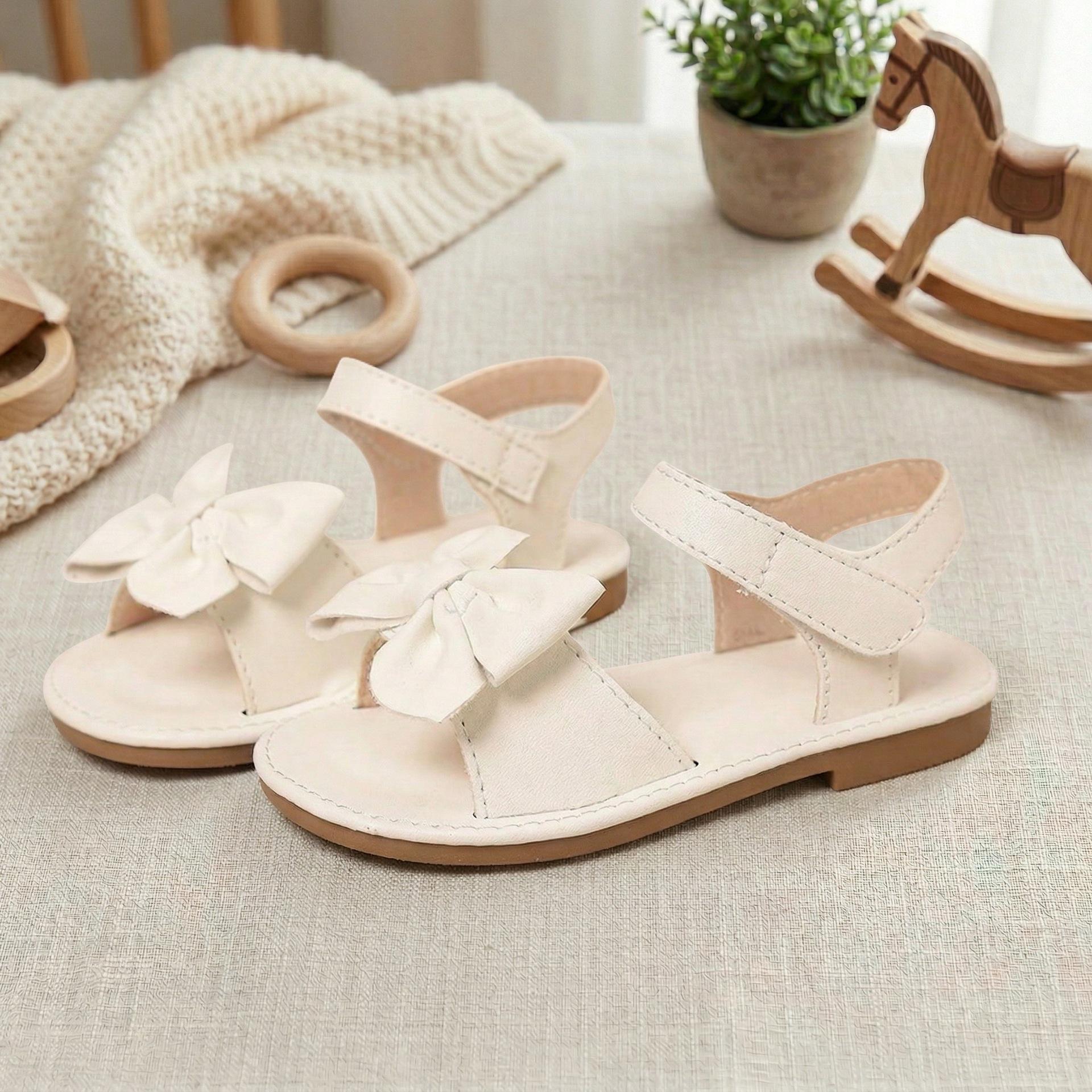 Girls  Off-White Bow Velcro Strapped Non-Slip Breathable Summer Sandals - Korean Princess Style 20 абрикосовый