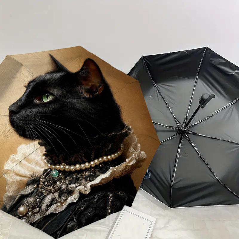 1pc Cat Portrait Automatic Folding Umbrella, Heavy Duty 8 Rib Iron Frame, Suitable for Travel, Daily Use, Birthday, Decor Gift M0104071