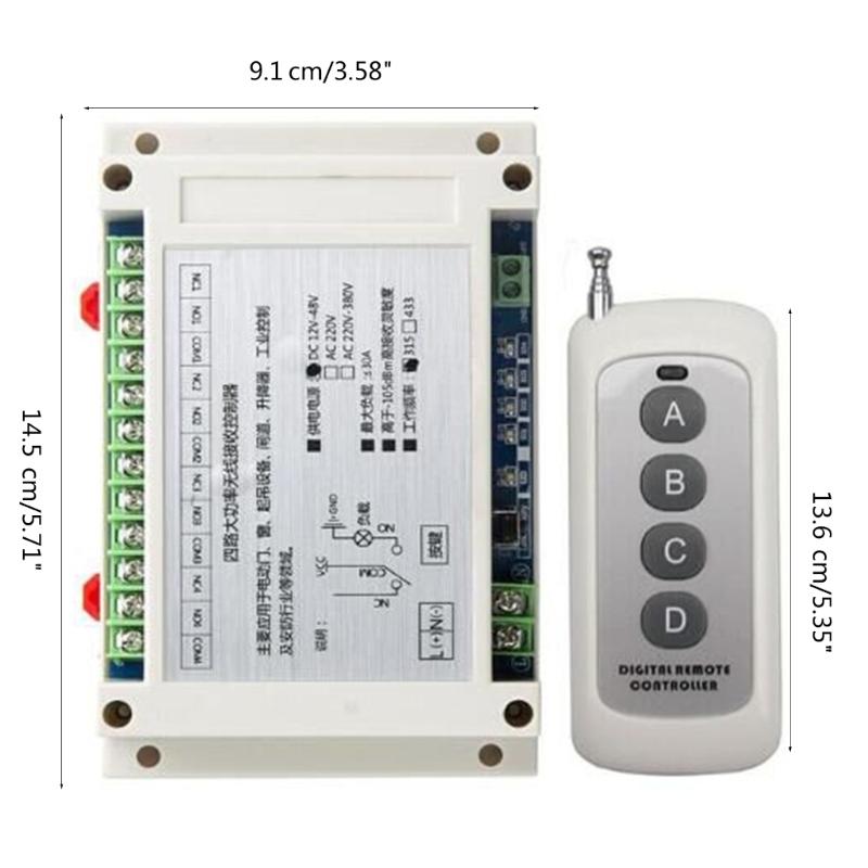 315Mhz 433Mhz DC 12V-48V 4CH Relay Module Receiver 1527code Wireless Remote Control Switch for DC Motor DIY