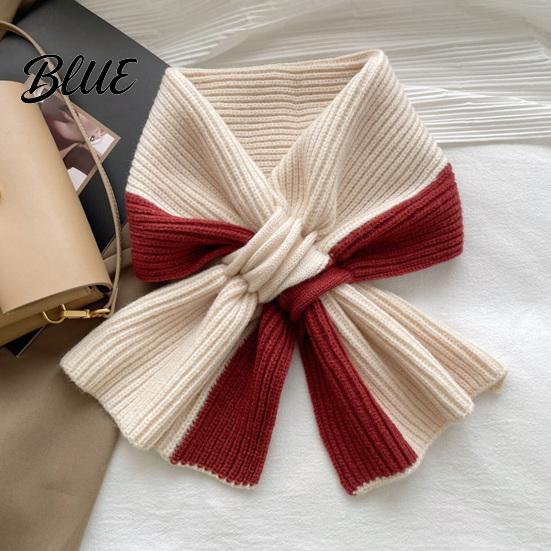 Fashionable Color Block Neck Gaiter Knitted Warmer Scarf for Women Winter Cold Weather Windproof Gaiter Convenient Buckle Contrast Shawl Collar,