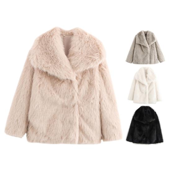 Women's Fluffy Faux Fur Jacket Long Sleeve Lapel Furry Coat Open Front Shaggy Jacket Winter Warm Outerwear