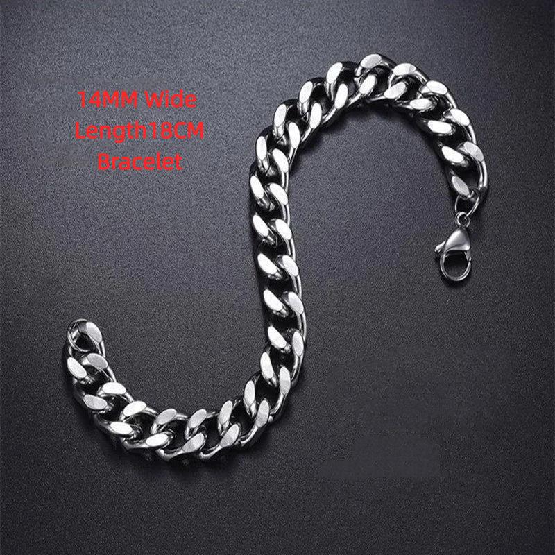 Stainless Steel Cuban Link Chain Silver Color Necklace Bracelet For Men Jewelry 8/10/12/14Mm Width Hip Hop Punk Accessories
