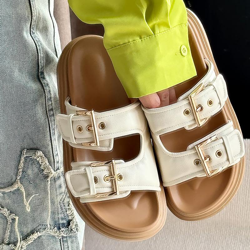 Version sports style slippers women's summer outer wear casual new versatile fashion belt buckle soft bottom one-word drag