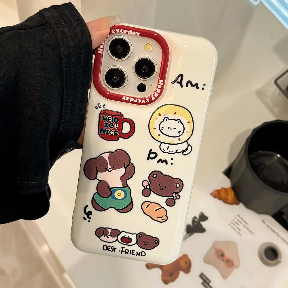 American Cute Apple 14 Mobile Phone Case Iphone15 Silicone 16 Suitable for Cats and Puppies 13promax Anti-fall 12