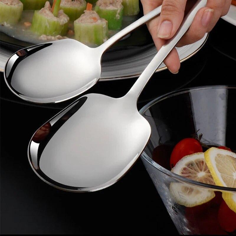 Stainless Steel Round Spoon, Thickened Long Handle To Prevent Scalding, Kitchen Cooking Utensil