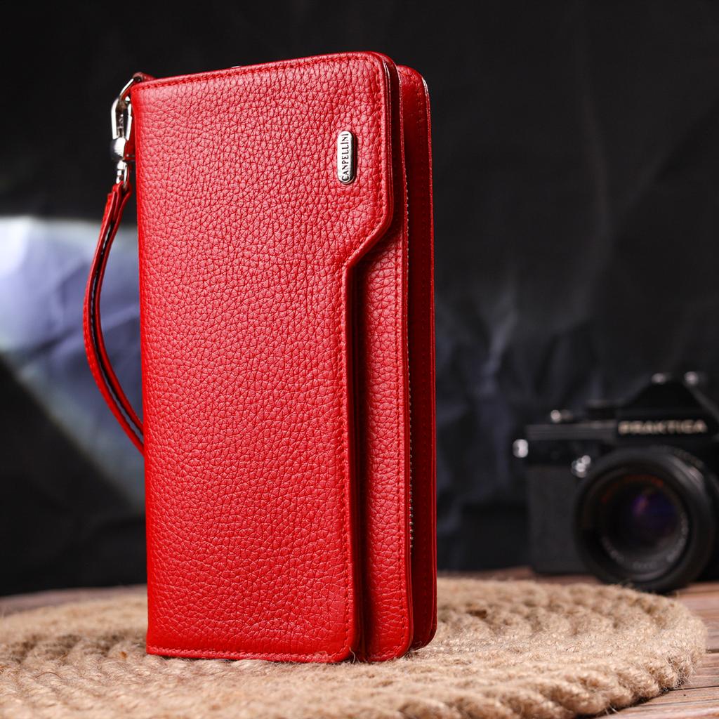 Capacious Women's Wallet Clutch Made of Genuine Leather CANPELLINI Wallet 21535 Red