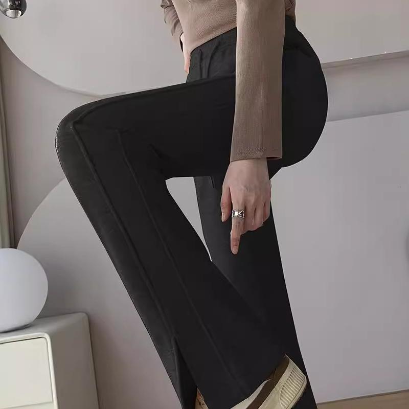 Fleecegefütterte Übergröße Kunstwolle Weitbeinige Hose Herbst Winter Neu Schlitzhose Gerade Schmale Version Leicht Ausgestellt Bananenhose für Damen