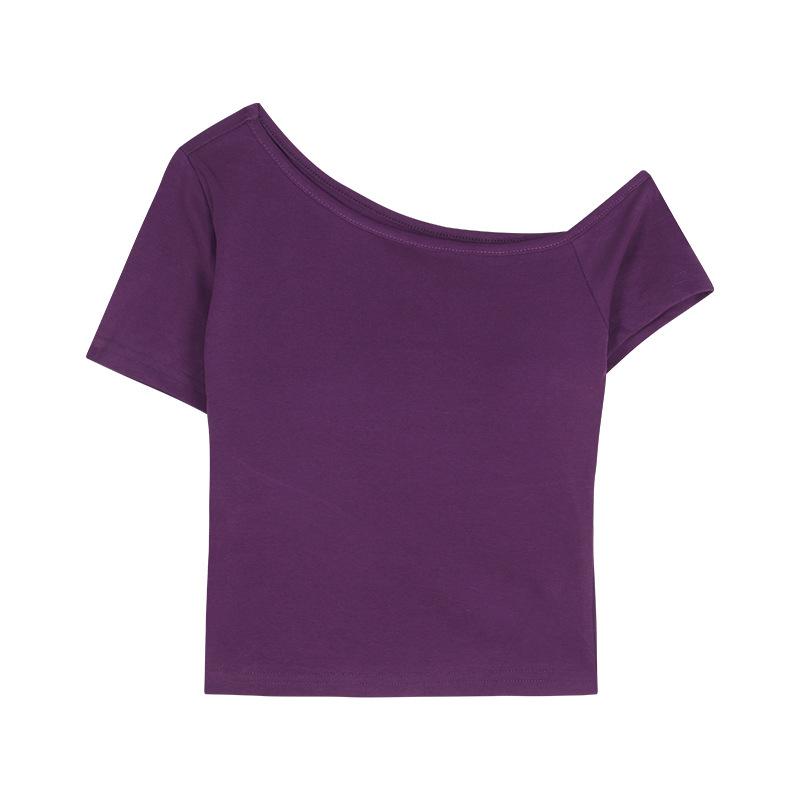 Sexy Hot Girl Slanted Neck Off-shoulder Short-sleeved T-shirt for Women In Summer New Slim Short Versatile Top